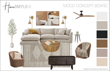 Load image into Gallery viewer, Predesigned Organic Modern Neutral Living Room Interior Design Room Design Inspiration Concept with Shopping List Tan Brown Room
